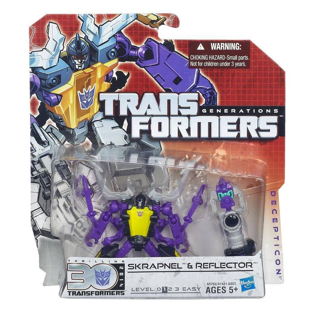 ! WARNING: CHOKING HAZARD-Small parts. Not for children under 3 years. TRANS GENERATIONS FORMERS D C THRILLING 2014 SKRAPNEL & REFLECTOR DECEPTICON A5782/A1421 ASSI. Hnsbro LEVEL: 0 1 2 3 EASY AGES 5+ TRANSFORMERS