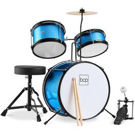 Best Choice Products - Kids Beginner 3-Piece Drum, Musical Instrument Set w/ Sticks, Stool, Pedal - Light Blue Sparkle