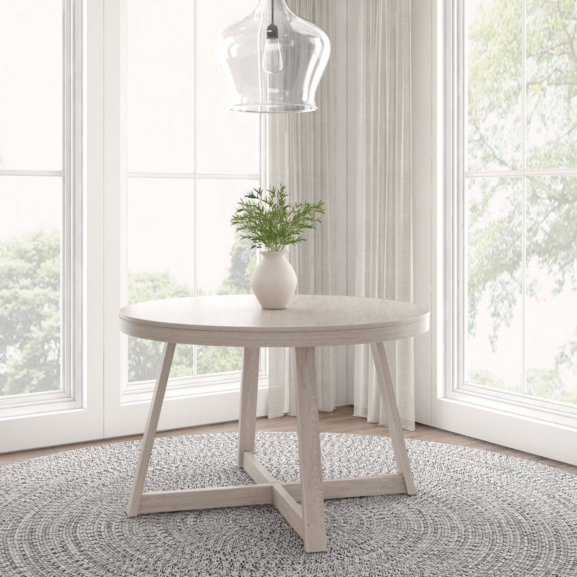 Plank+Beam - Classic Round Dining Table (47in / 1194mm) - Seashell Wirebrush