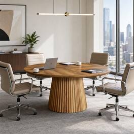 Tribesigns - 47" Round Small Office Table with Thicken Tabletop for 4-6 - Brown