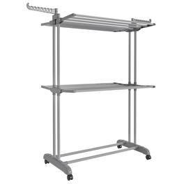 Songmics Home - Clothes Drying Rack 3-Tier, Foldable Laundry Drying Rack 58.3-Inch Tall, Stainless Steel, Rolling Clothes Horses - Dove Gray