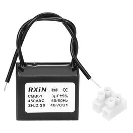 Unique Bargains - 3uF CBB61 Capacitor, AC 450V 2-Wire for Ceiling Fan, Motor Generator, Blower, Exhaust Fan - Black