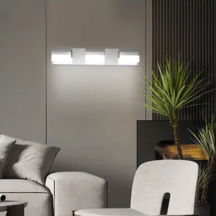 Front. LUCKY ONE - 3-Light LED Vanity Light, Chrome Bathroom Wall Fixture Over Mirror with Acrylic Shades - Chrome.