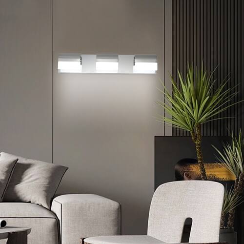 Front. LUCKY ONE - 3-Light LED Vanity Light, Chrome Bathroom Wall Fixture Over Mirror with Acrylic Shades - Chrome.