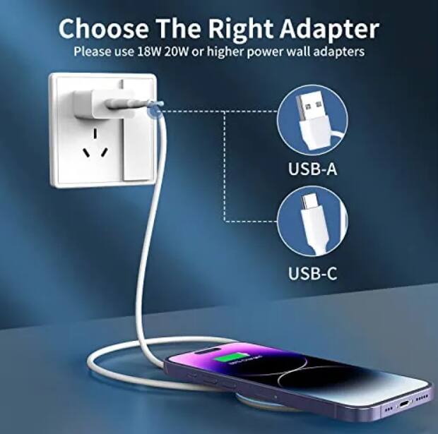 Choose The Right Adapter  
Please use 18W 20W or higher power wall adapters  

USB-A  
USB-C