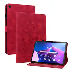 Front. Dteck - Case for Lenovo Tab M10 Plus (3rd Gen) 10.6-inch 2022 with Card Holder Kickstand,Embossed Pattern PU Leather Flip Cover - Red.