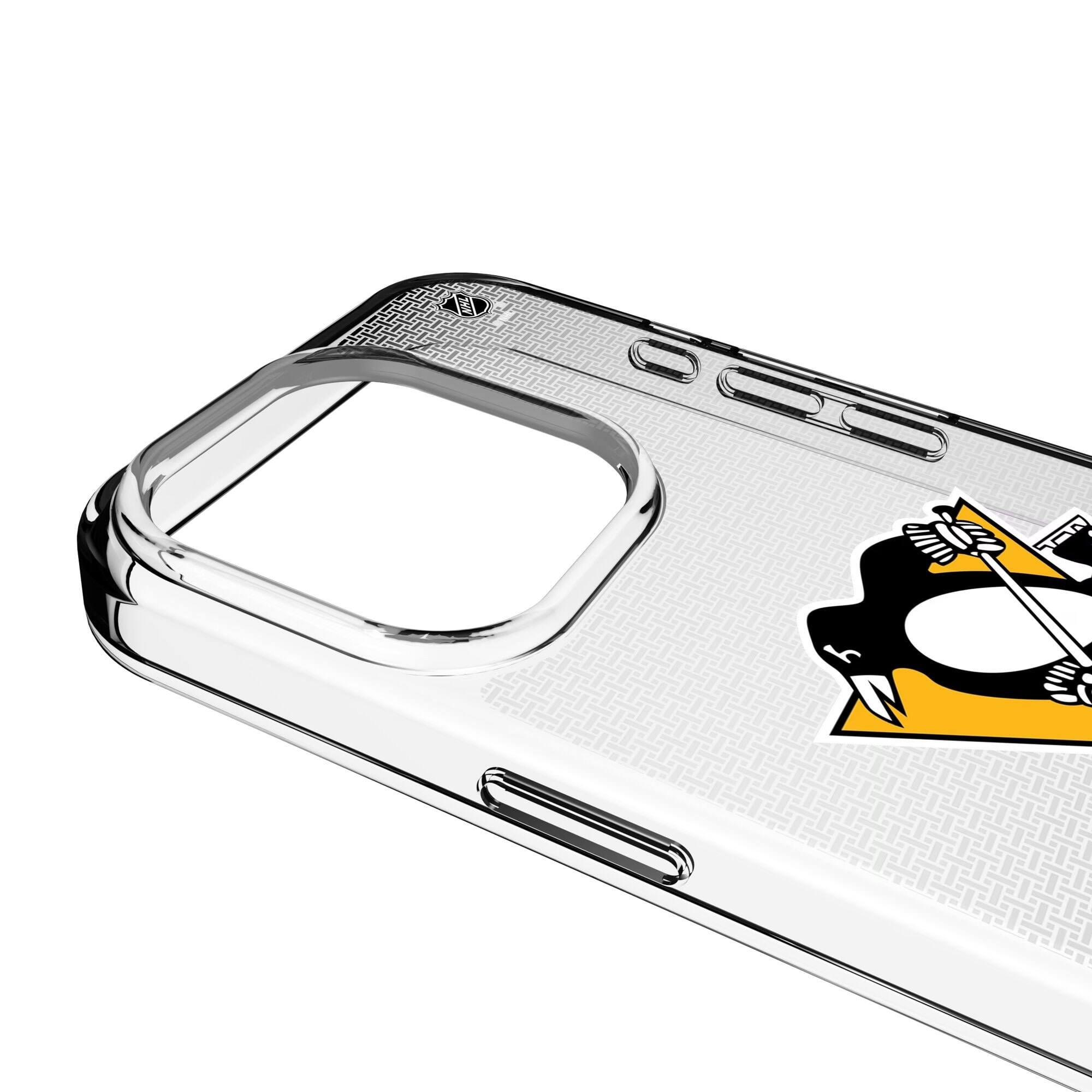 Alt View 2. Keyscaper - Pittsburgh Penguins Linen Logo iPhone Clear Case - 15 - Multicolor.