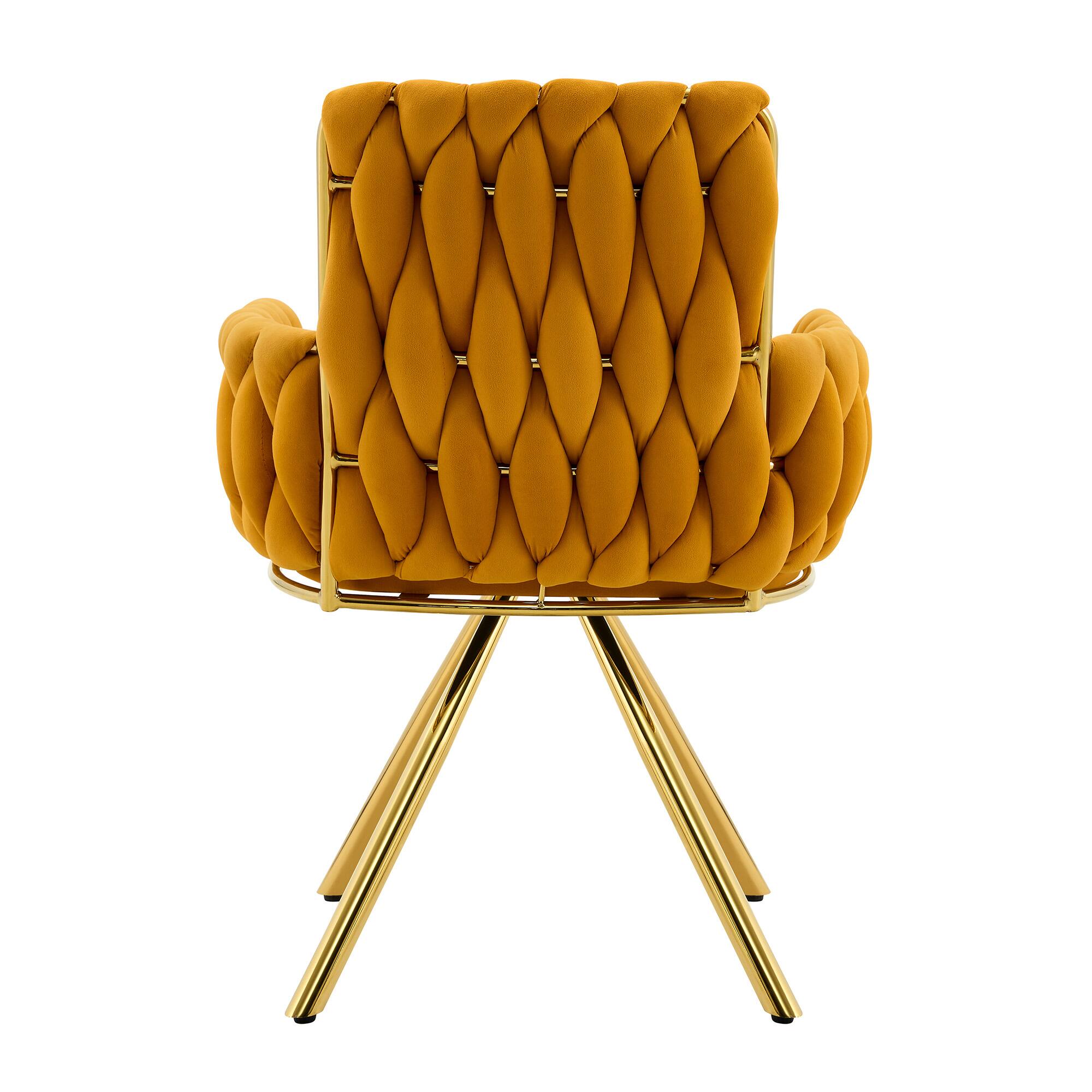 Alt View 10. Loheer - Loheer Velvet Dining Chairs Set of 2, Yellow Braided Upholstered Armchairs with Gold Legs, 2.08 ft, Dining Room - Gold,Yellow.