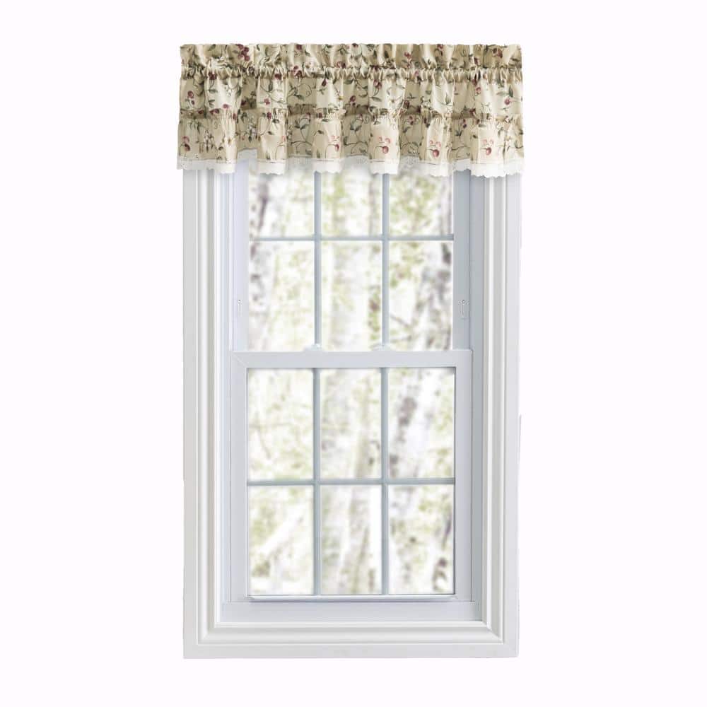 Ellis Curtain - Cherries Ruffled 1.5" Rod Pocket Valance for Windows 52" x 12" - Natural