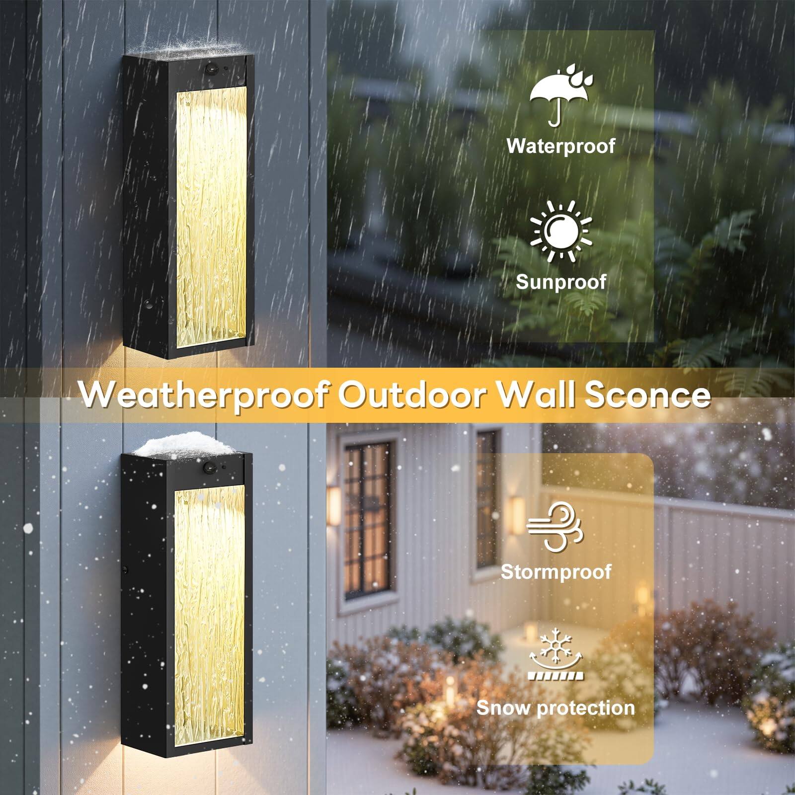 Waterproof  
Sunproof  
Weatherproof Outdoor Wall Sconce  
Stormproof  
Snow protection