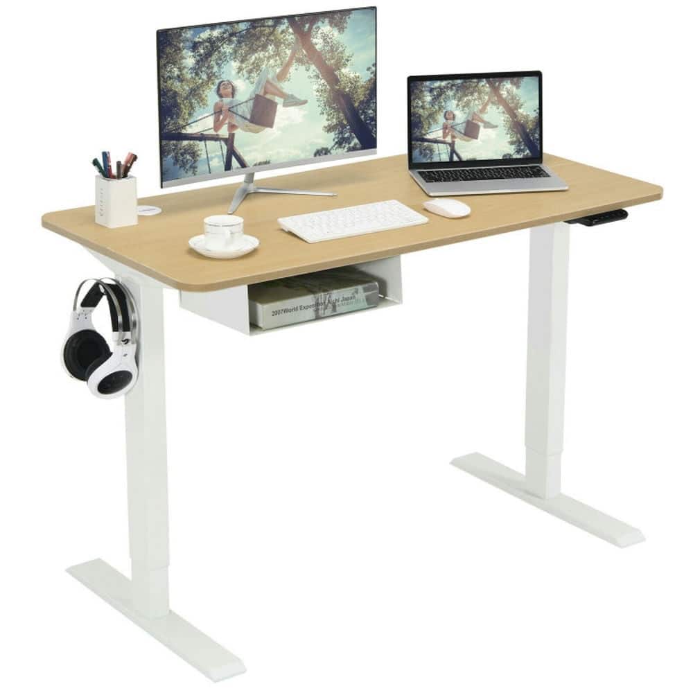 Kadyn - 48 Inches Electric Standing Adjustable Desk with Control Panel and USB Port- Home Office Desks, Computer Desks - Beige