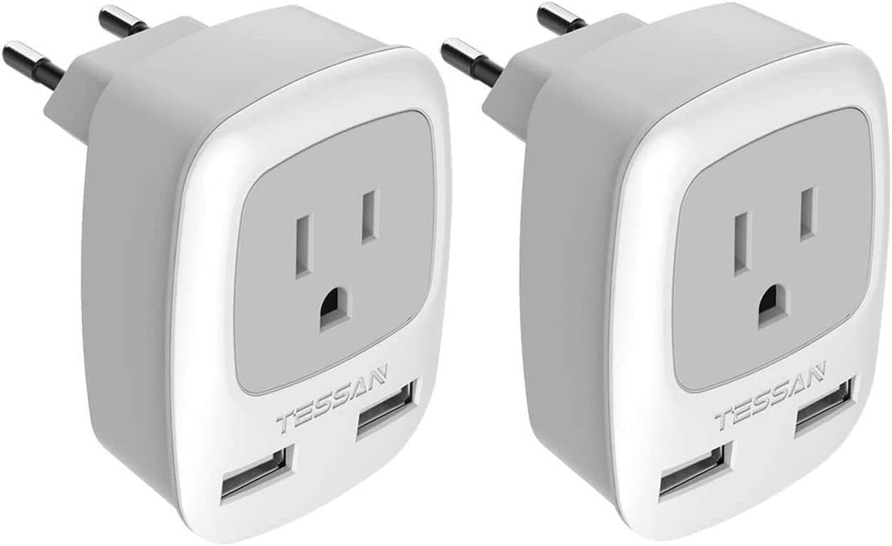 Wikistore - 2 Pack European Travel Plug Adapter with 2 USB Ports Type C Outlet Charger for EU Spain Germany France Italy - White