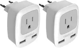 Wikistore - 2 Pack European Travel Plug Adapter with 2 USB Ports Type C Outlet Charger for EU Spain Germany France Italy - White