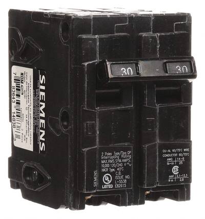 7 Valor NOM Modelo de Usarse 83643 I 0230 Interrupción erruptor solamente 10 60Hz KA 14838 / //// 2 Eficaz Max omagntico gabinetes /// Polos 30A Sim sope
MEXICO ASSEMBLEDIN'N
USE OSURES
ENS
30 2 Poles Type/Tipo QP Interrupting Rating MAX.RMS.SYM.AMPS. 10,000 120/240 Vn HACR Type, 40C .. ISSUE NO. SIEMENS LISTED UL E82615 L-5538
30 CU-AL 60/75C WIRE CONDUCTOR 60/75C AWG 14-6 Ib-in 25 SP mm2 2,1-13,3 N-m 2,8