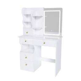 Ecooso - Makeup Vanity with 5 Drawers, Hidden Mirror, 3-Color Touch Screen, Storage Organizer - White
