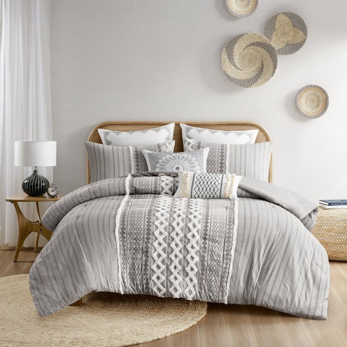 Alt View 1. Gracie Mills - Gracie Mills Modesto Printed Cotton Comforter Set with Chenille - Gray.
