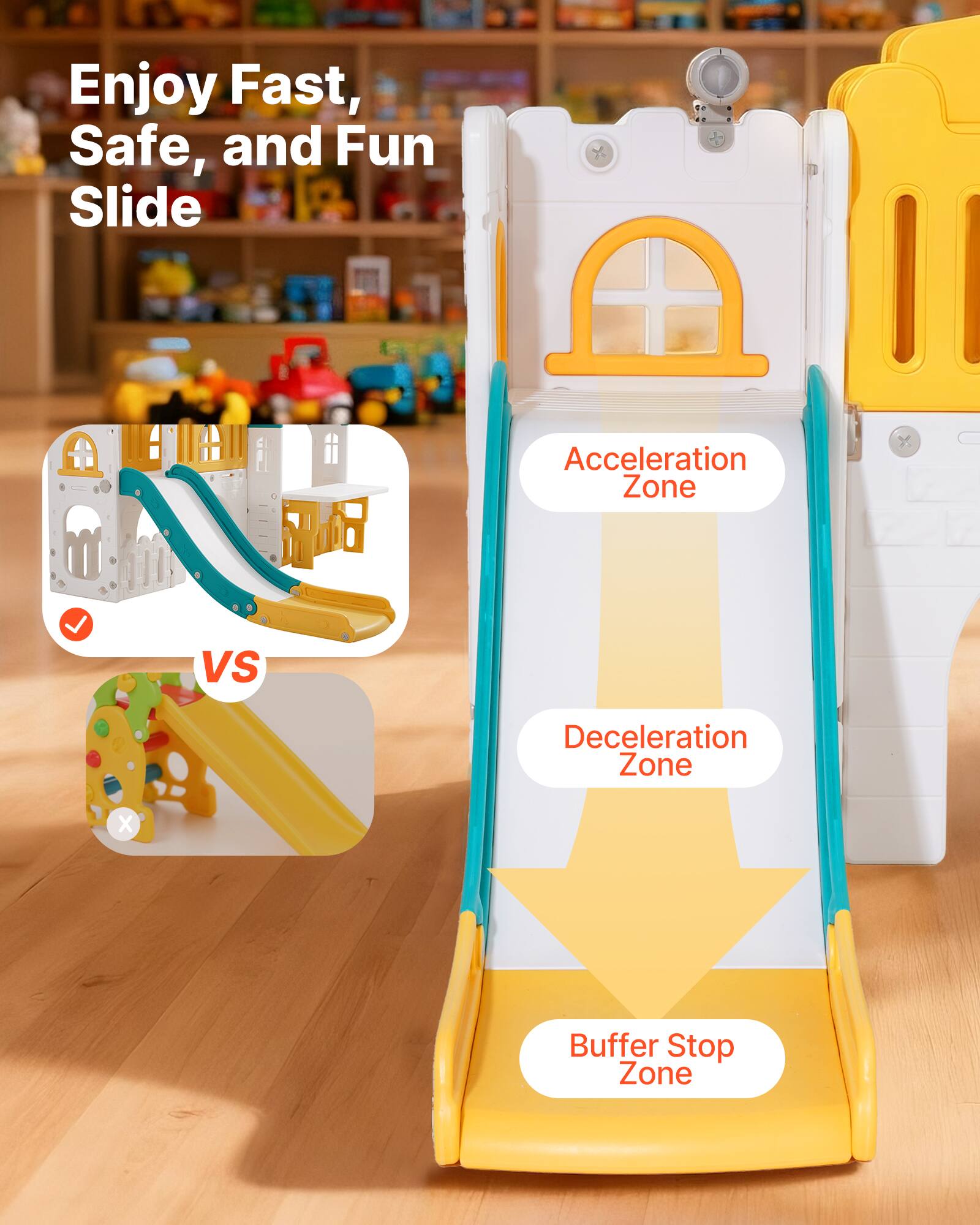 Enjoy Fast, Safe, and Fun Slide

Acceleration Zone

Deceleration Zone

Buffer Stop Zone