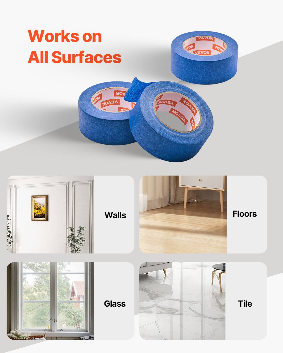 Works on All Surfaces

Walls  
Floors  
Glass  
Tile