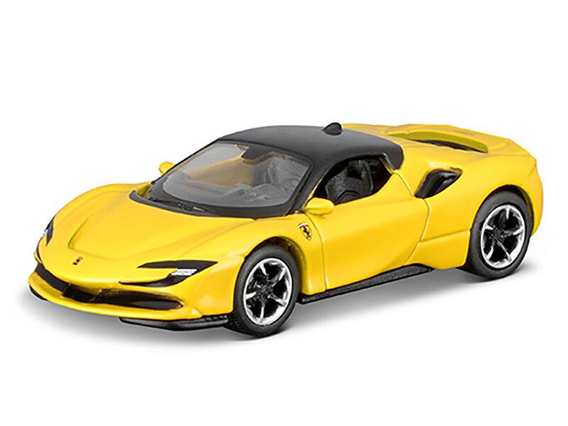 Angle. Maisto - Ferrari SF90 Stradale Yellow with Black Top "Speed Icons" Series 1/64 Diecast Model Car by Maisto - Yellow With Black.