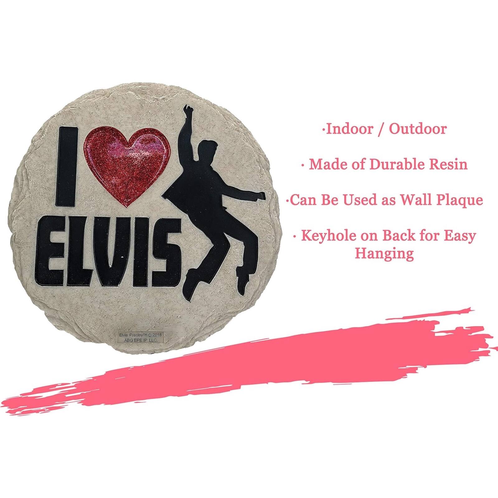 I ❤️ ELVIS  
Indoor / Outdoor  
Made of Durable Resin  
Can Be Used as Wall Plaque  
Keyhole on Back for Easy Hanging  

Elvis Presley  
ABG EPEIP LLC