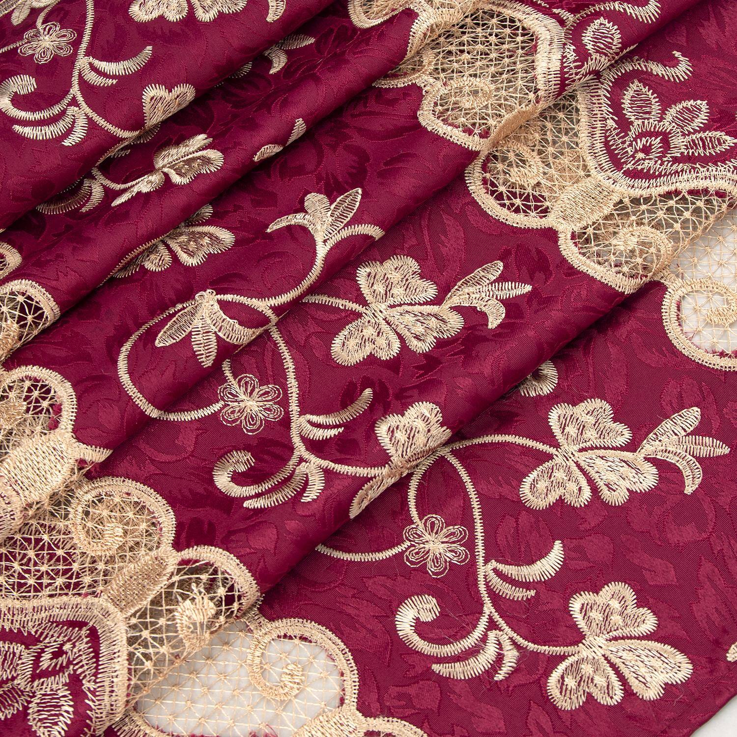 Left. RT Designers Collection - RT Designer Collection Alice Macrame Luxurious Decorative Rod Pocket Curtain Panel 54" x 84" Burg - Burgundy.