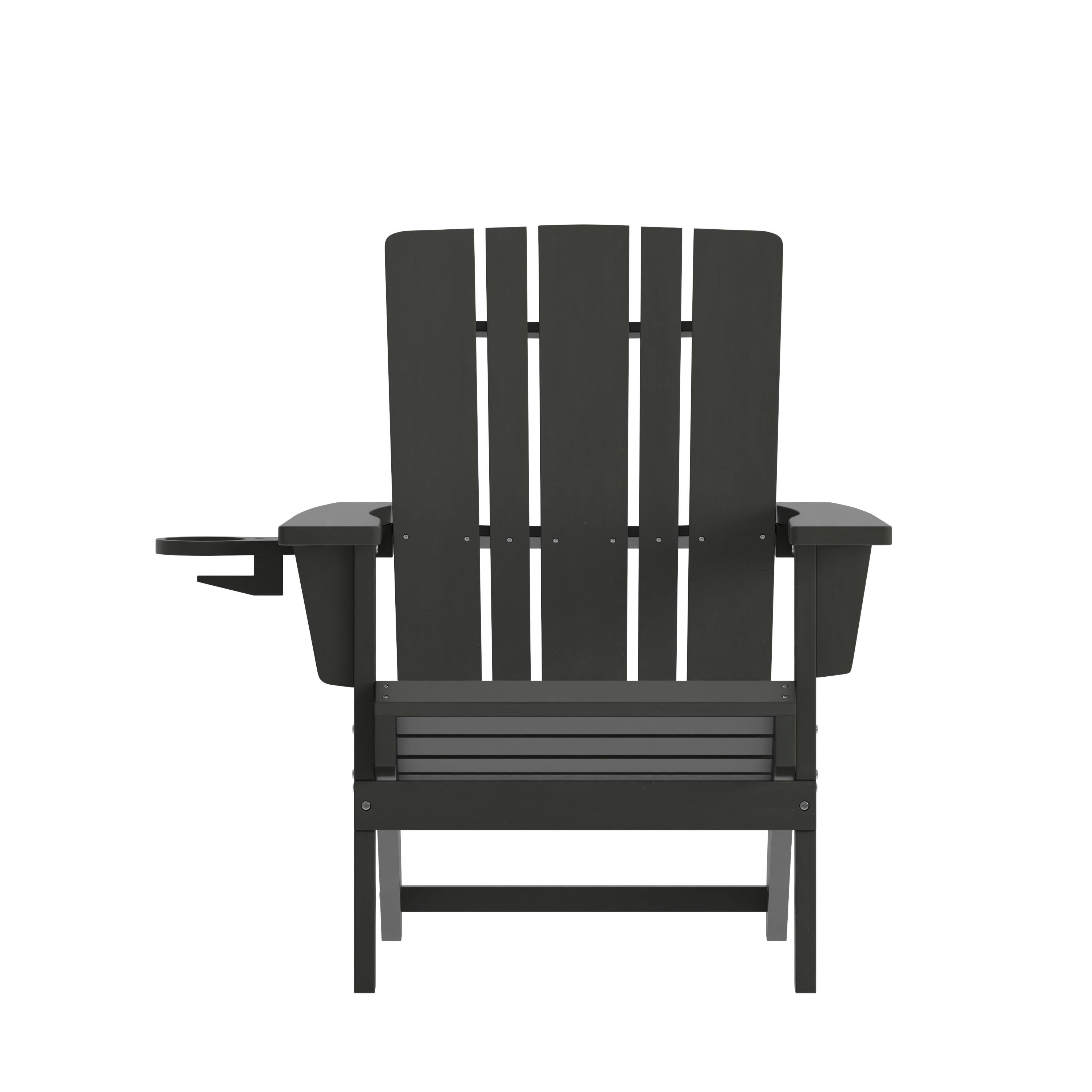 Alt View 9. Emma + Oliver - Haley Adirondack Chair with Cup Holder, Weather Resistant HDPE Adirondack Chair - Black.