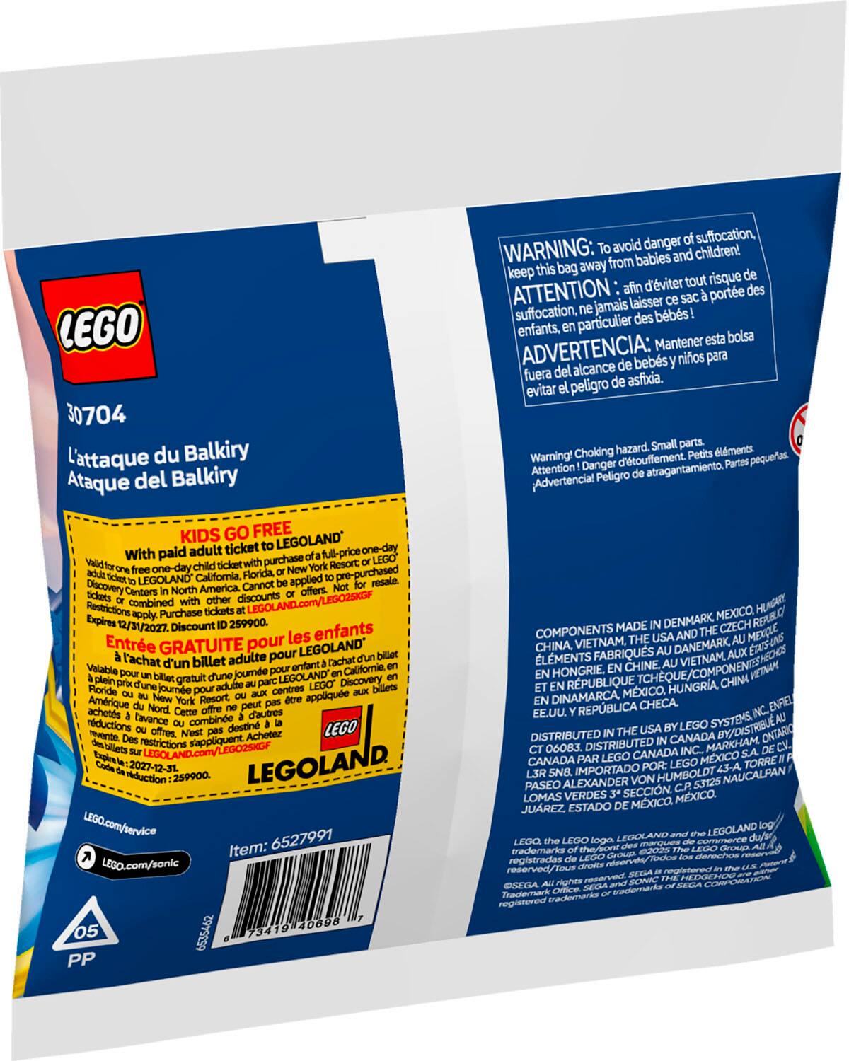 LEGO 30704 L'attaque du Balkiry Ataque del Balkiry KIDS GO FREE ticket LEGOLAND one-day With paid adult full-price one-day purchase Resort LEGOLAND California Florida applied pre-purchased Discovery Centers America Cannot combined discounts LEGOLAND.com/LEGO2SKGF Restrictions apply. Purchase Expires 12/31/2027. Discount 259900. Les enfants Entre GRATUITE pour LEGOLAND l'achat d'un billet adulte pour Valable jour Californie, gratuit LEGOLAND Discovery Foride journe centres Amrique Resort. applique achets tavance combine d'autres reductions destin LEGO rvente. s'appliquent Achetez restrictions EGO2SKGF riduction 2027-12-31 259900. LEGOLAND LEGO.com/service 6527991 Item: LEGO.com/sonic 73419 40698 05 6535462 PP danger suffocation, WARNING: avoid children! from babies and keep bag away d'viter risque ATTENTION laisser porte suffocation, jamais bbs! enfants. particulier Mantener bolsa ADVERTENCIA: bebs nios para fuera alcance peligro asfixia. evitar.