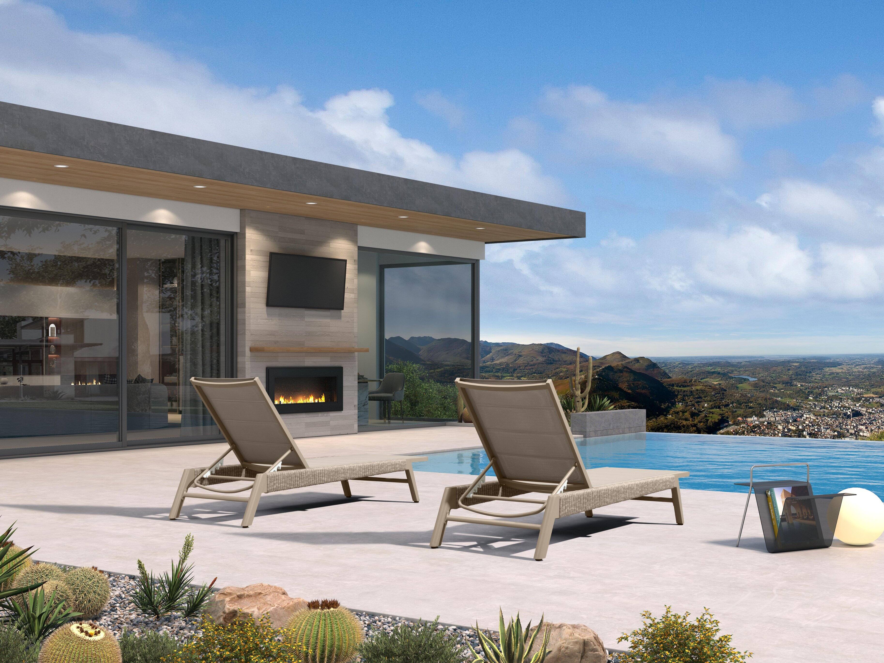 Alt View 2. PURPLE LEAF - Outdoor Chaise Lounge 2 Pieces Patio Recliner Sunbathing Tanning Chair for Poolside Balcony with Armrests Backyard - Beight & Without Armrest-Texilene.