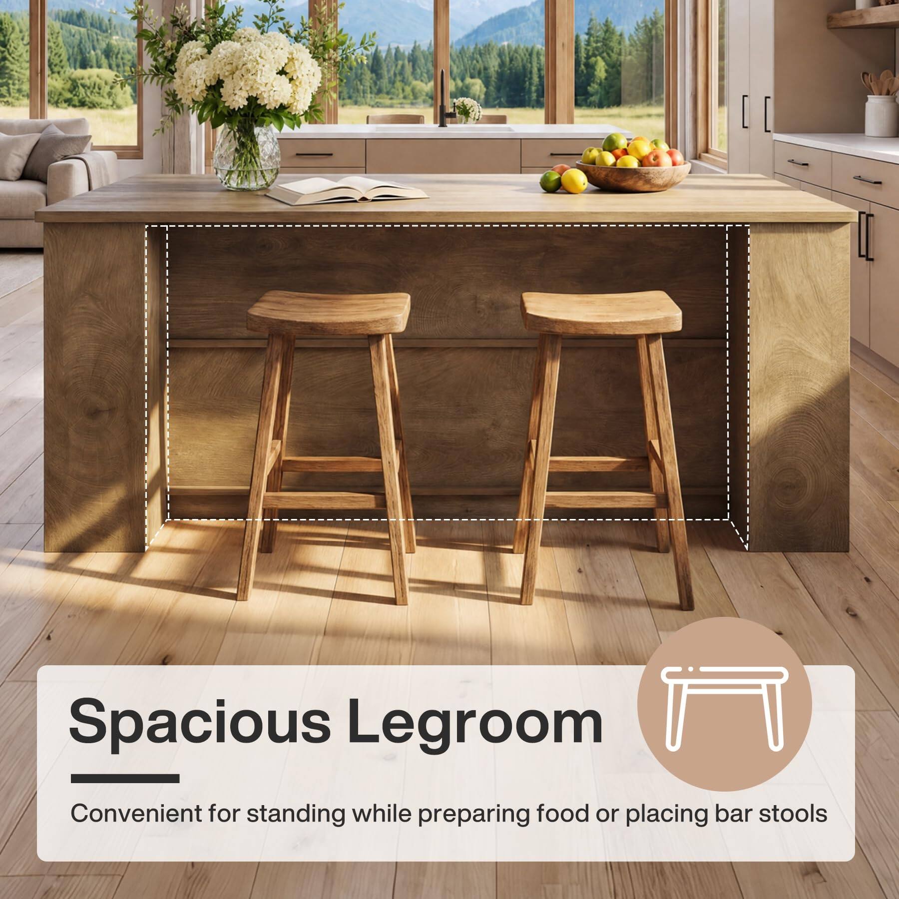 Spacious Legroom  
Convenient for standing while preparing food or placing bar stools