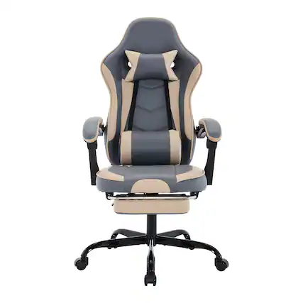 Front. LUCKY ONE - Swivel/Recline Adjustable Gaming Chair W/ Massage Lumbar - Blue/Beige.