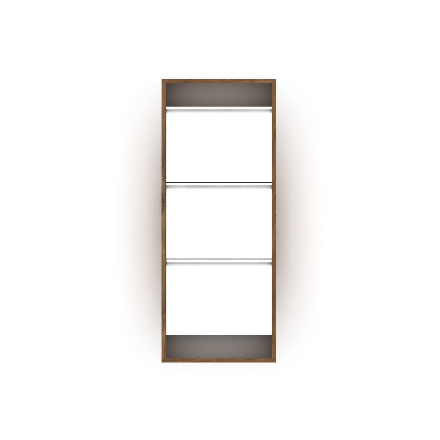 Angle. TinyHomie - Hide 3 Tier Wood Frame Shoe Storage - California Walnut.