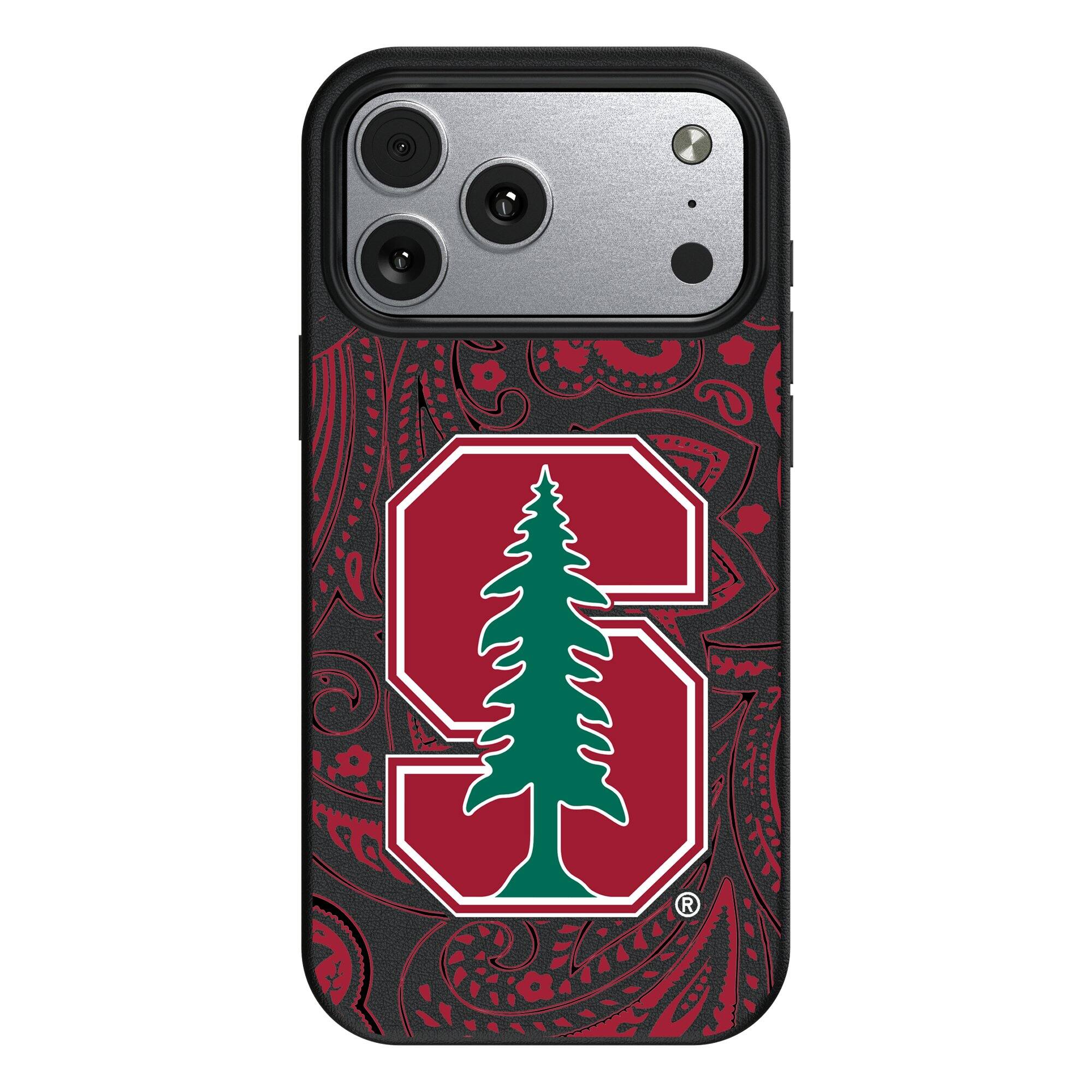 Front. Keyscaper - Stanford Cardinal Paisley iPhone Magnetic Bump Case - 15 Pro - Black.