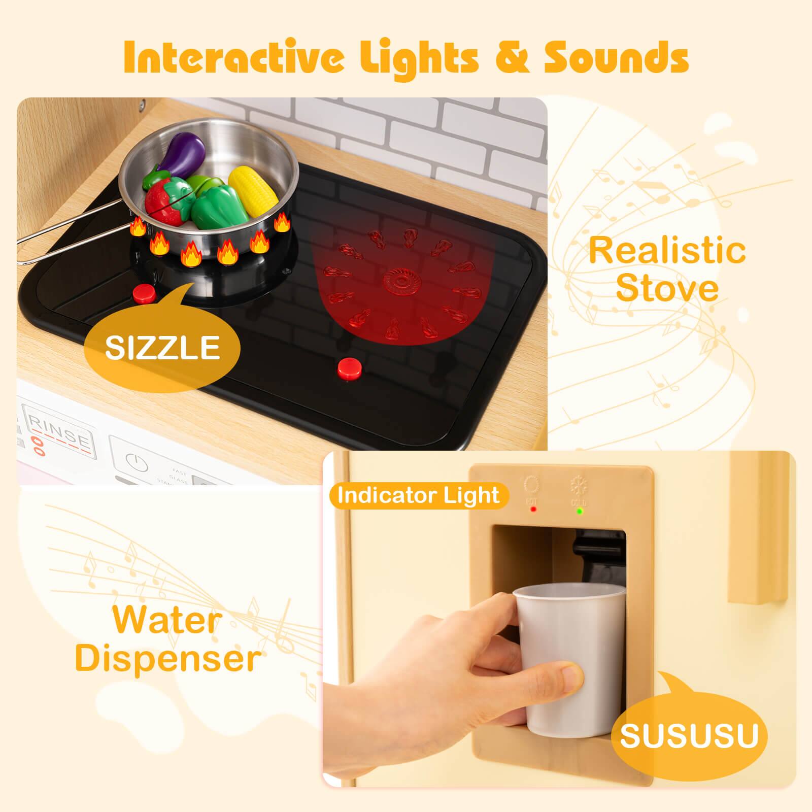 Interactive Lights & Sounds

Realistic Stove

SIZZLE

Indicator Light

Water Dispenser

SUSUSU