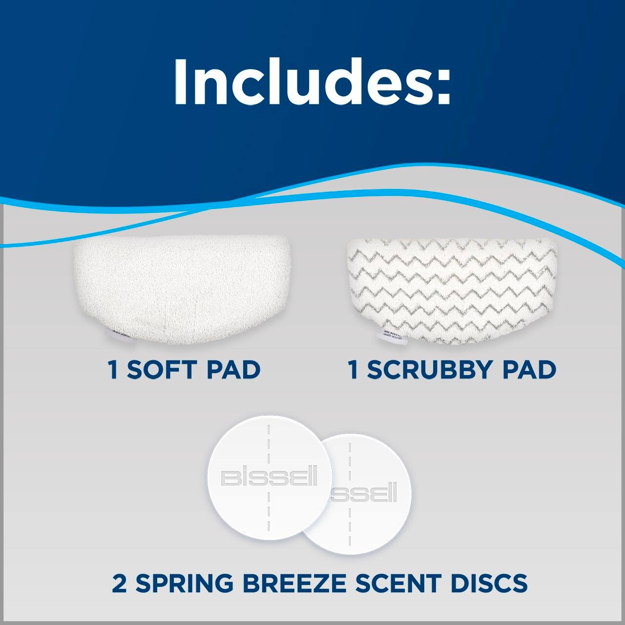 Includes:  
1 SOFT PAD  
1 SCRUBBY PAD  
2 SPRING BREEZE SCENT DISCS
