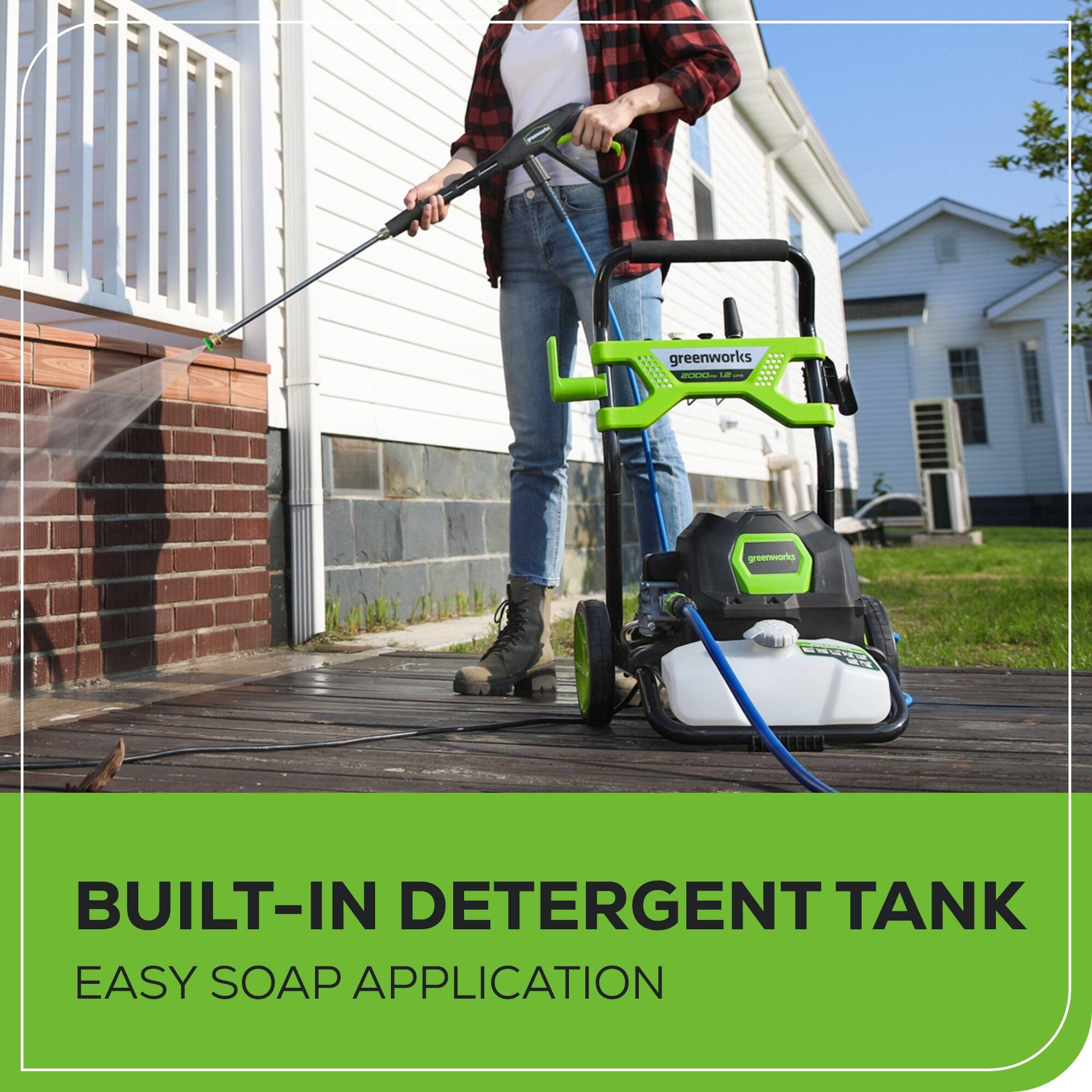 greenworks adda -- greenworks BUILT-IN DETERGENT TANK EASY SOAP APPLICATION