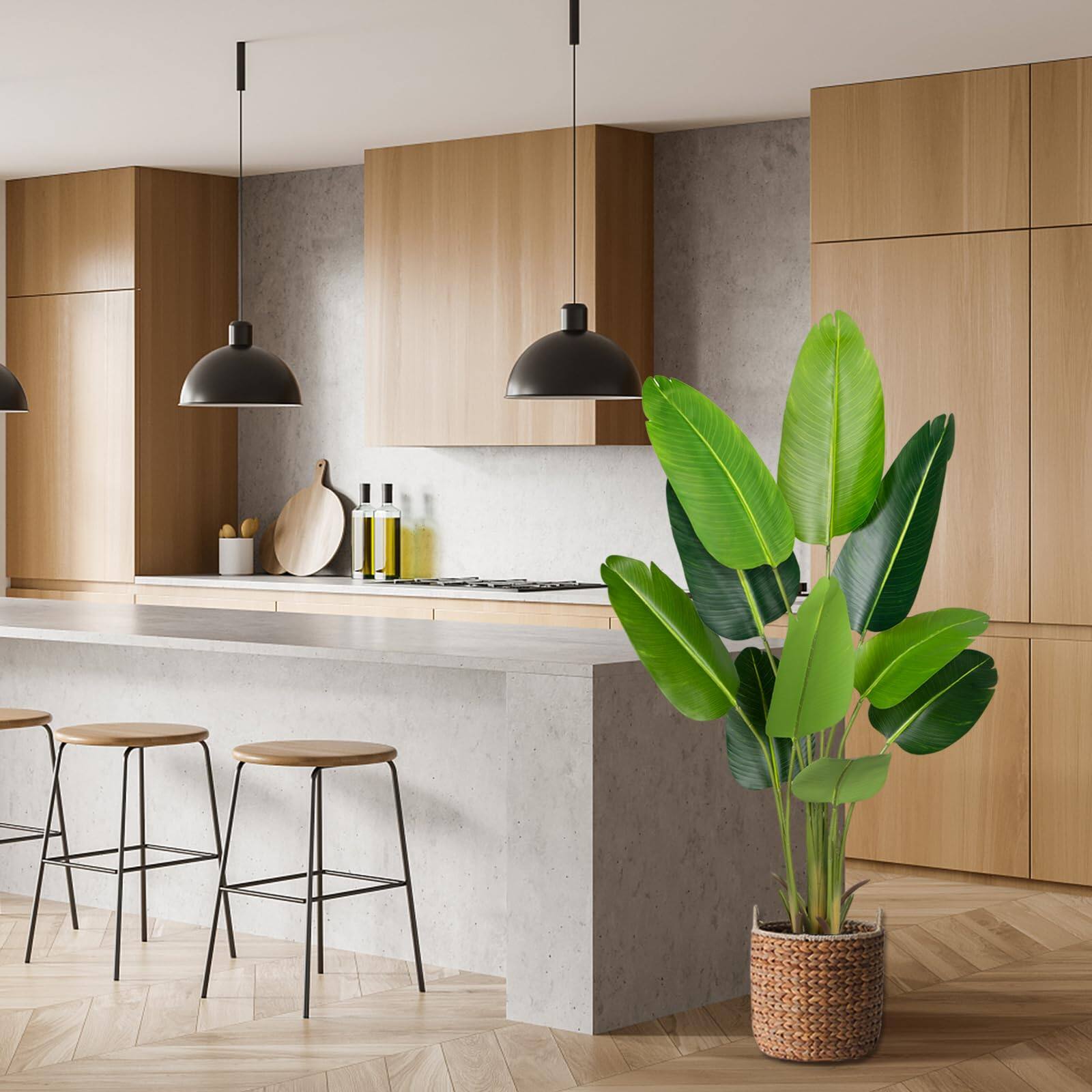 Alt View 2. Stylel Star - Artificial Bird of Paradise Plant 5.2Ft Fake Tropical Palm Tree with 10Trunks Faux Banana Leaf Trees in Pot for... - 2pack.