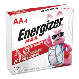 Energizer - E91PK MAX 1.5 Volts AA Alkaline Batteries (4/Pack)