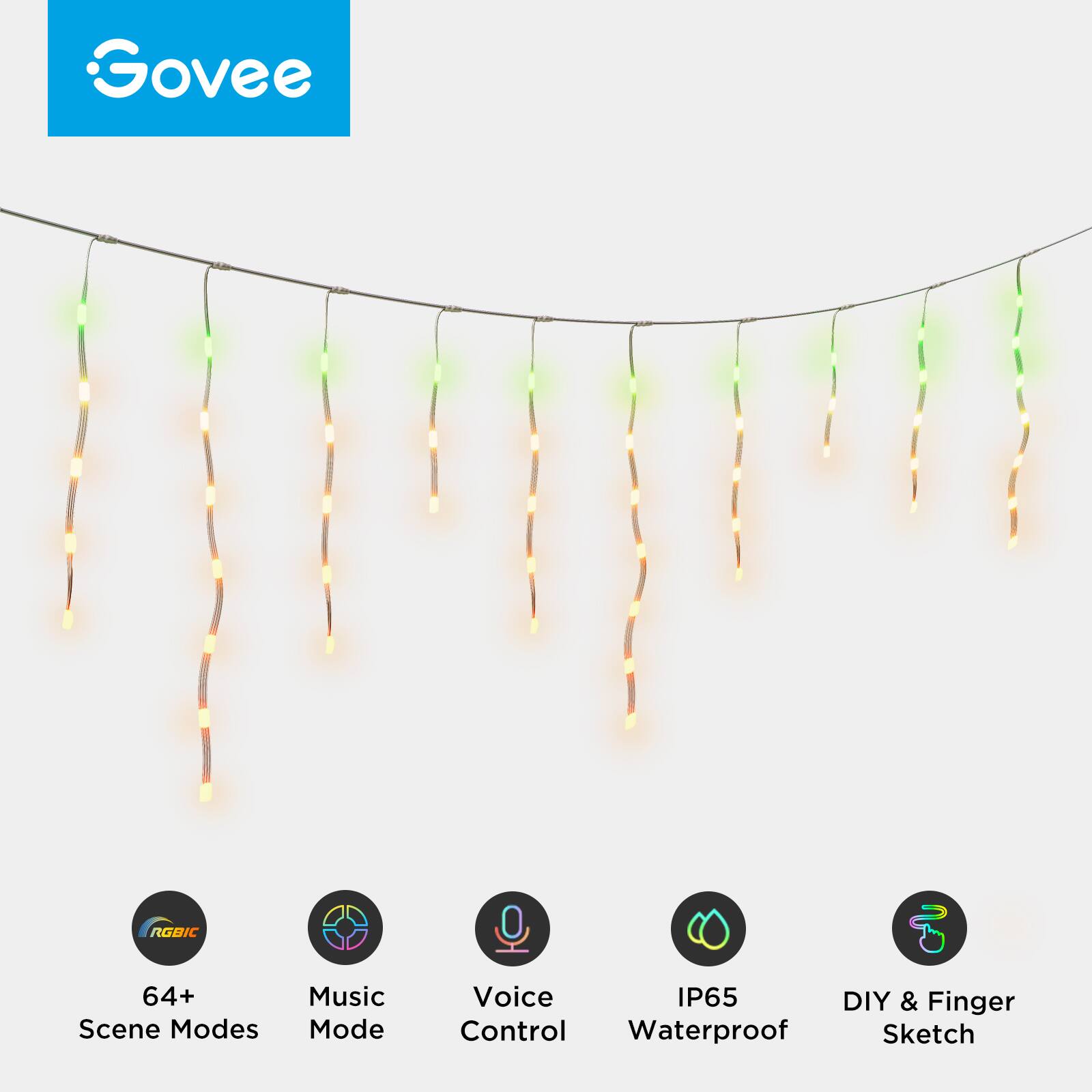 Govee LED lights are available in various colors and modes, including music, voice, and IP65 waterproof options. They are suitable for use in different settings, such as parties, events, or as a decorative element in a room. The lights can be controlled with a remote, and they are also compatible with DIY and finger modes for added customization.