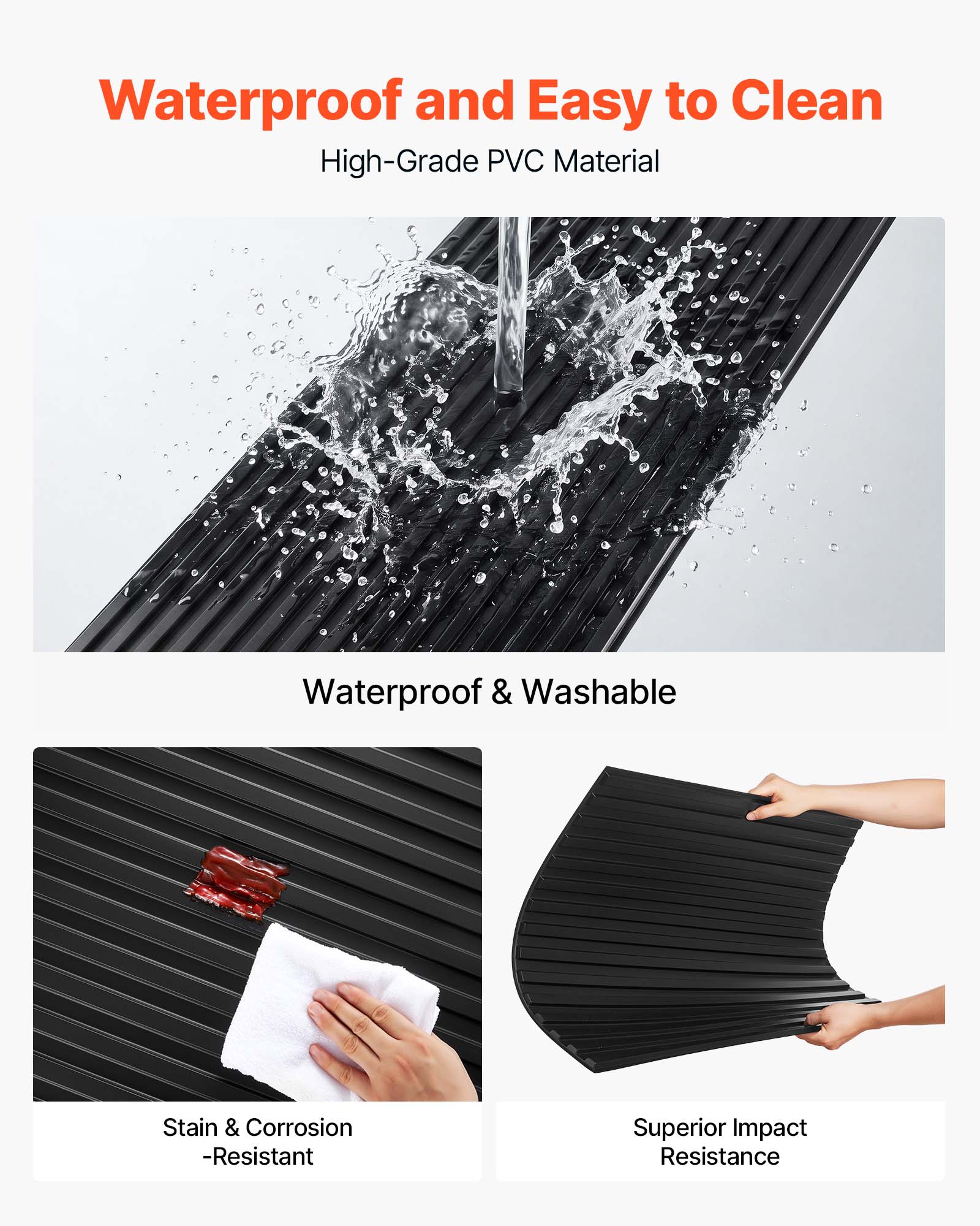 Waterproof and Easy to Clean  
High-Grade PVC Material  

Waterproof & Washable  
Stain & Corrosion -Resistant  
Superior Impact Resistance