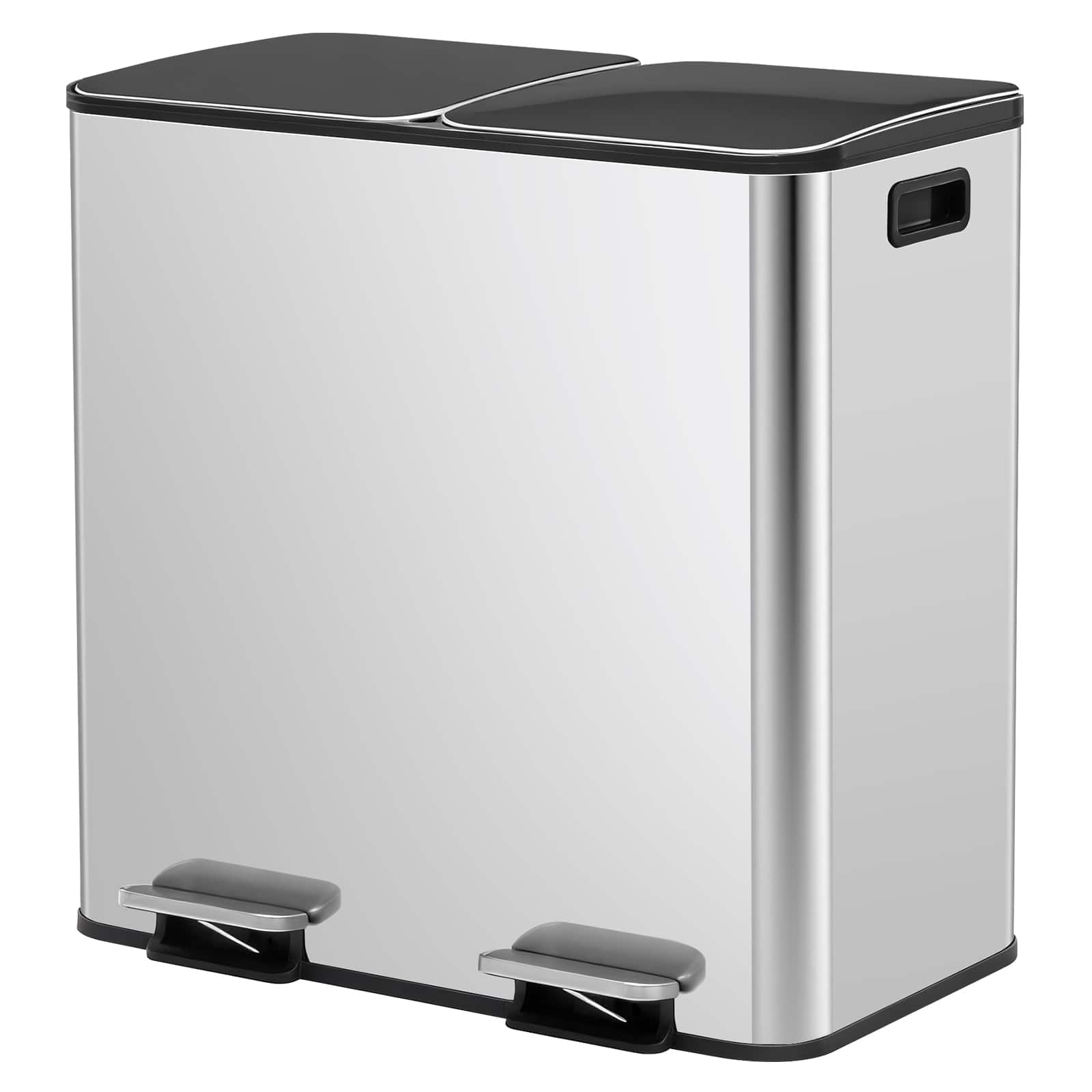 AENKYO - 80 Liter Stainless Steel Trash Can Dual Compartment Plastic Inner Bucket,Sealed Trash Can - Silver