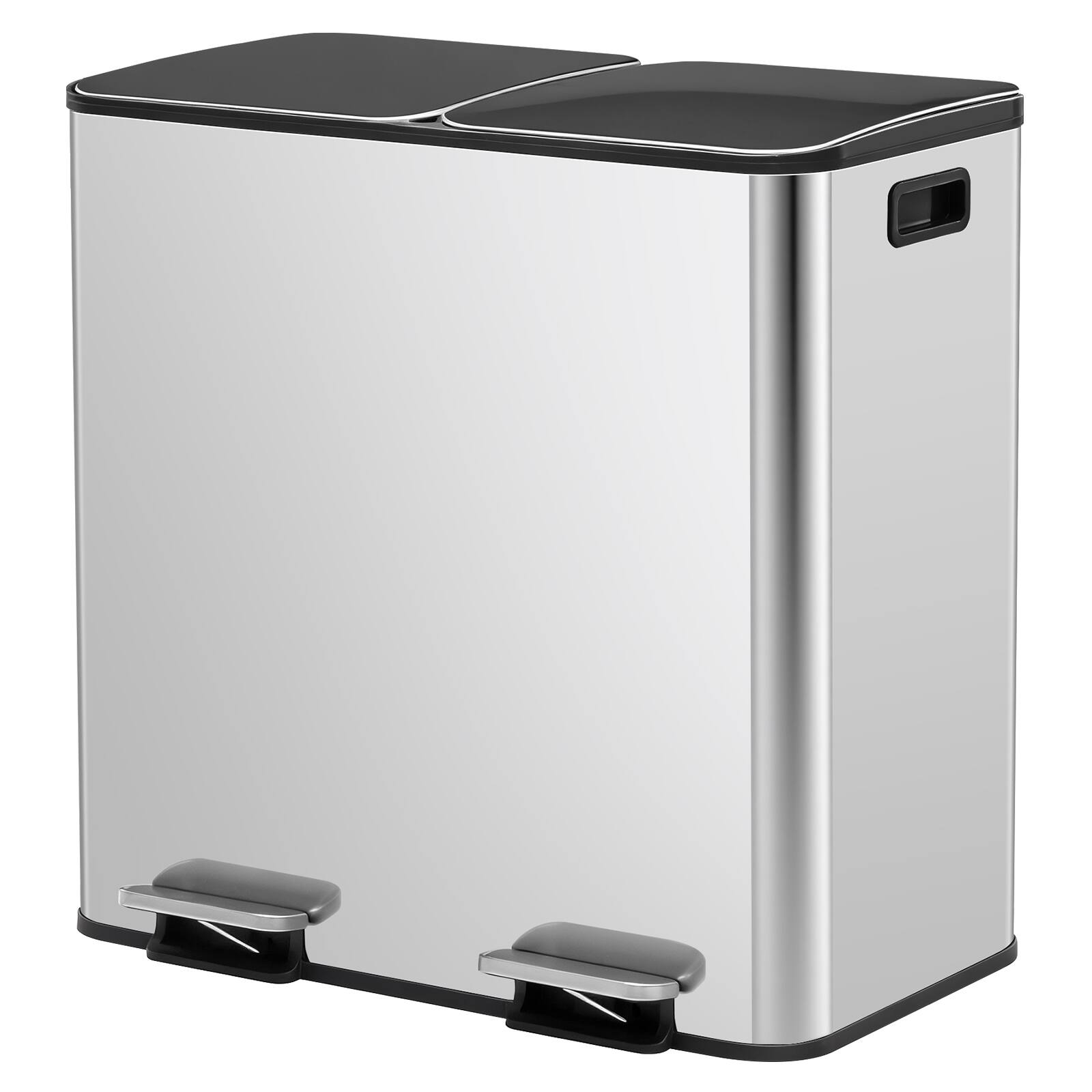 Front. AENKYO - 80 Liter Stainless Steel Trash Can Dual Compartment Plastic Inner Bucket,Sealed Trash Can - Silver.