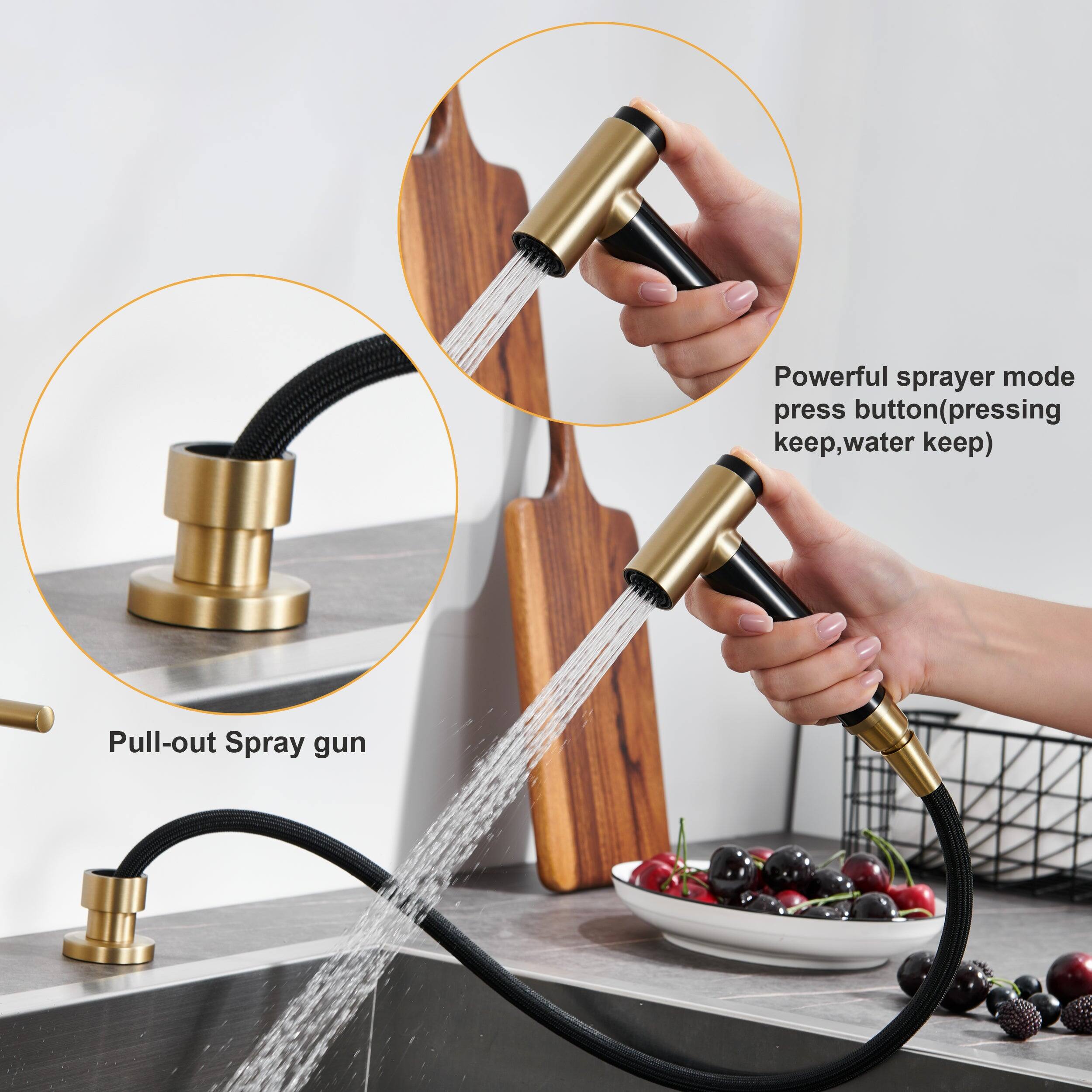 Powerful sprayer mode press button (pressing button, water keep) Pull-out Spray gun