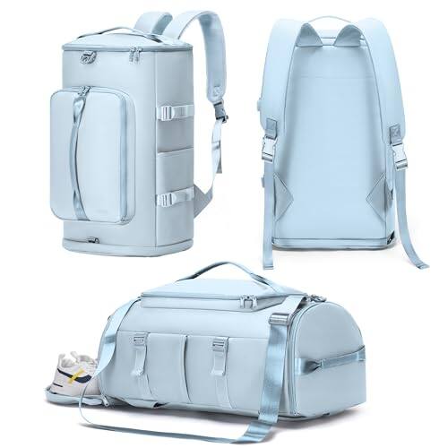 Cozy Serene - Gym Bag For Men Women With Shoes Compartment - Duffle Travel Backpack Sports Weekender Overnight Wet Pocket Black - Style1 - Blue 42L