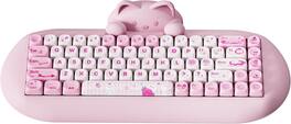 Wikistore - C68 Wireless Mechanical Keyboard,Hot Swap,Triple Mode BT5.0/2.4G/Wired, RGB Backlit,Cute Cat Silicone - Pink