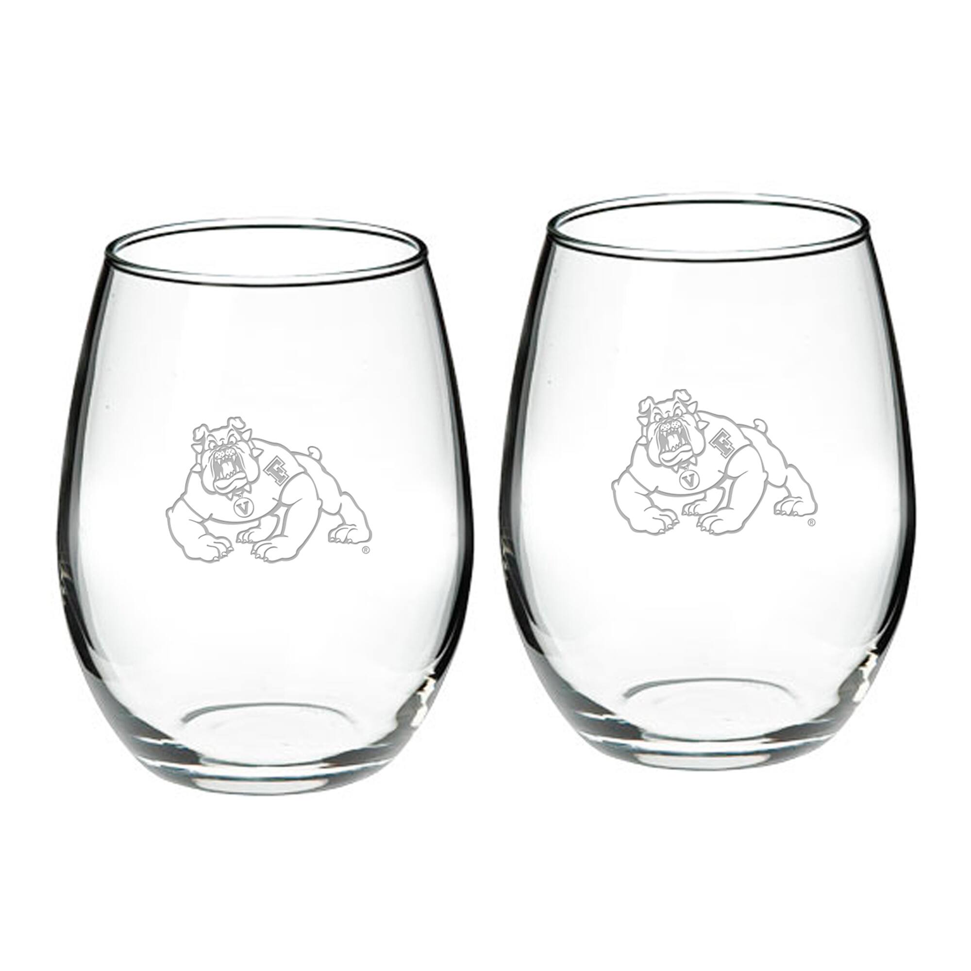 Front. Jardine - Fresno State Bulldogs 2-Piece 21oz. Stemless Wine Glass Set - Multicolor.