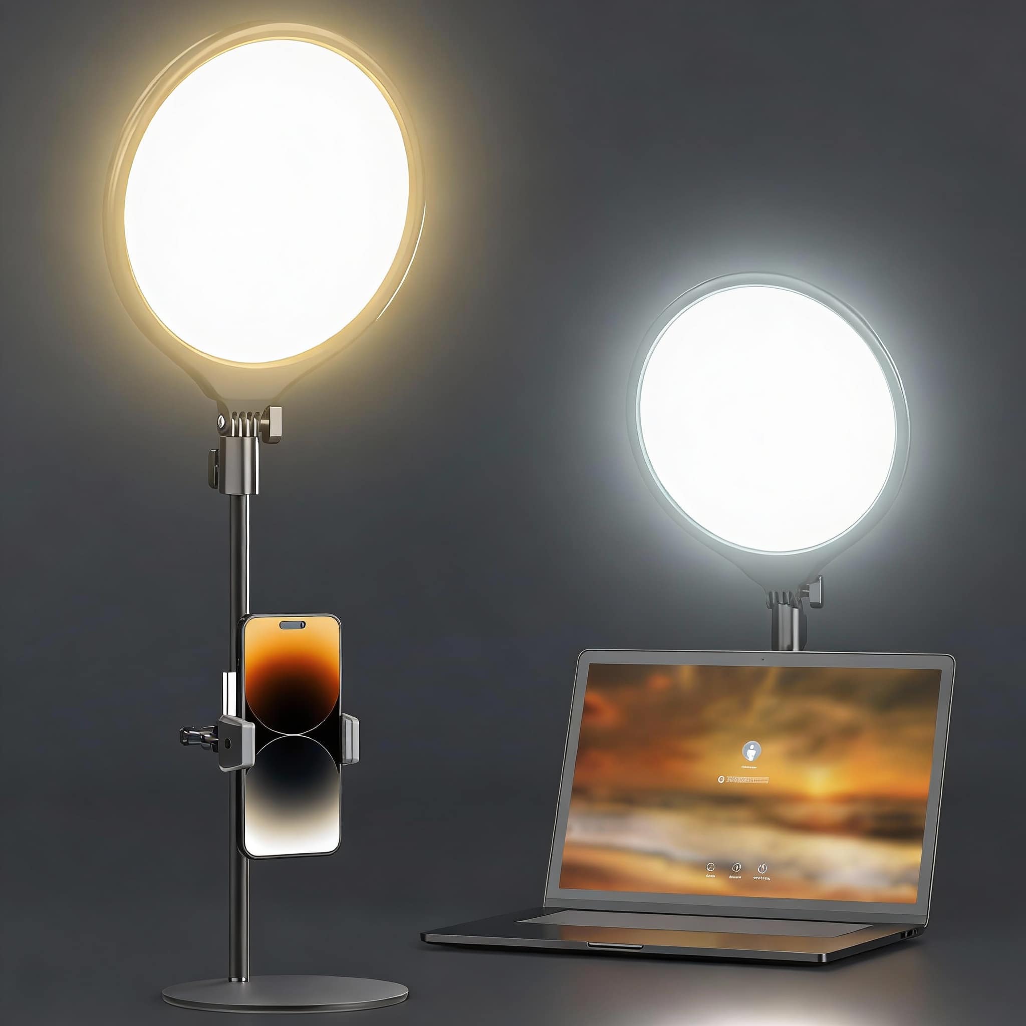 METALTON - Laptop Ring Light With Stand And Phone Holder For Desk Zoom Lighting Computer Video Recording Streaming Con - Full-Screen Light