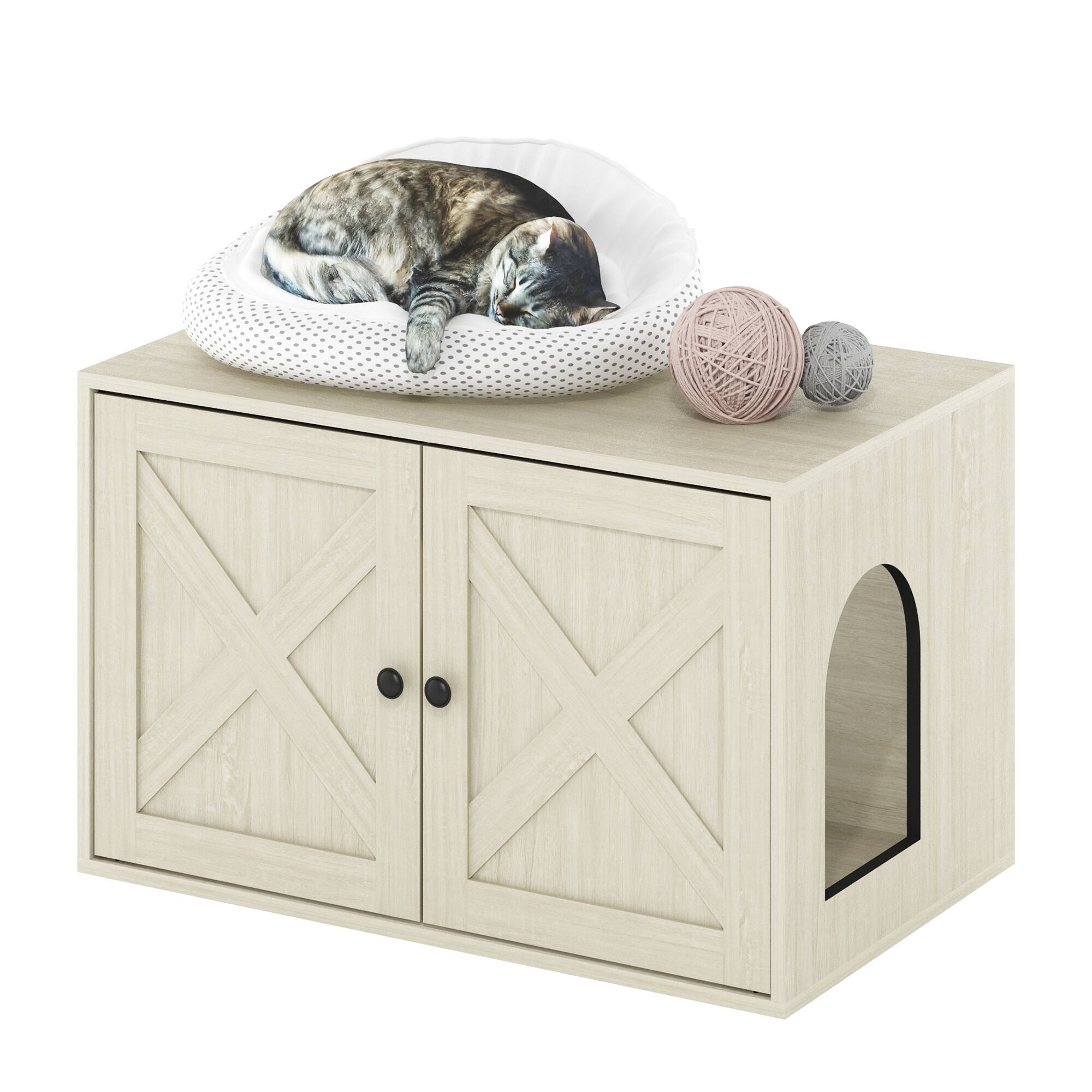 Alt View 5. Furinno - Peli Farmhouse Cat Litter Box Enclosure - White Wash.