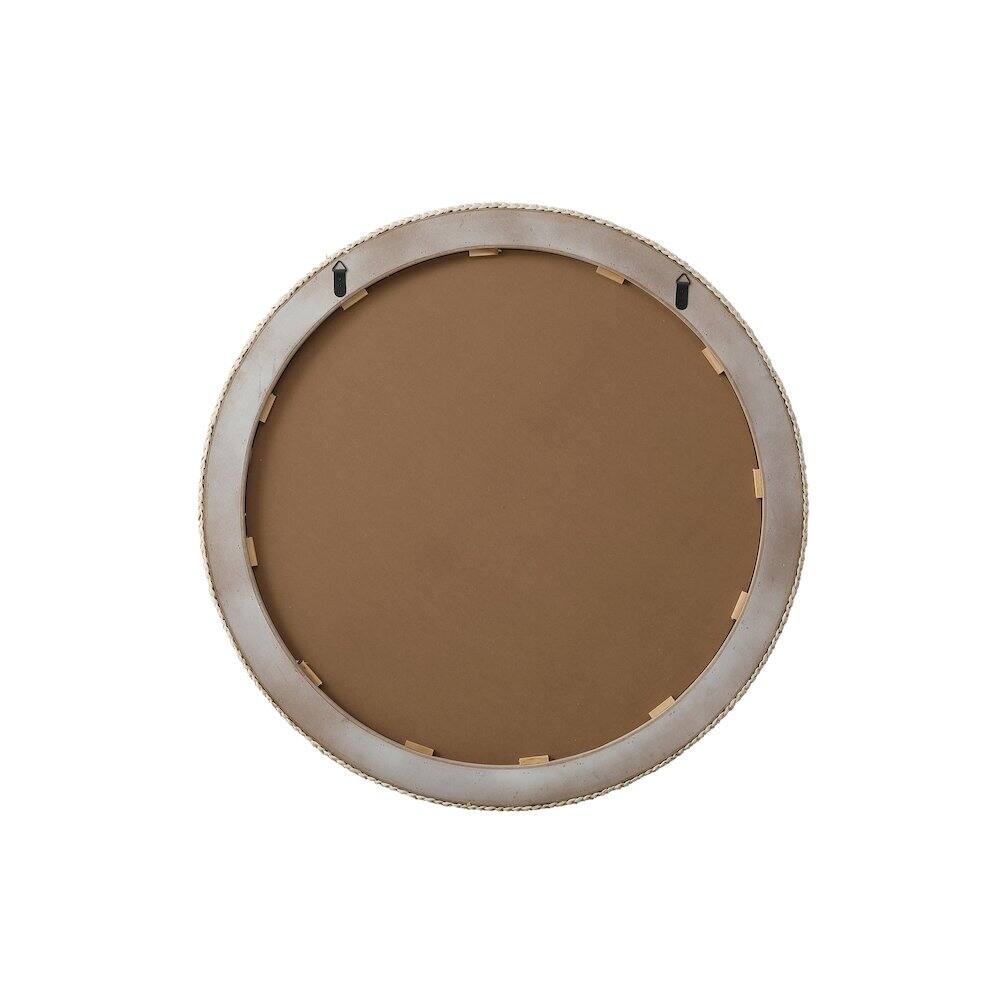 Angle. Elegant Decor - Round Cornhusk Mirror 42x42 in Linen White - Linen White.