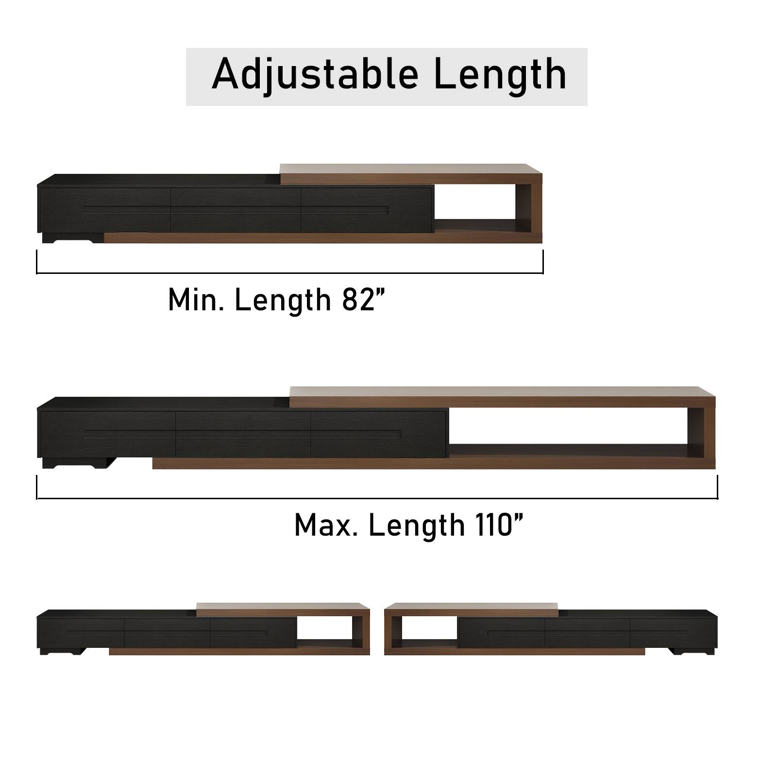 Adjustable Length  
Min. Length 82"  
Max. Length 110"