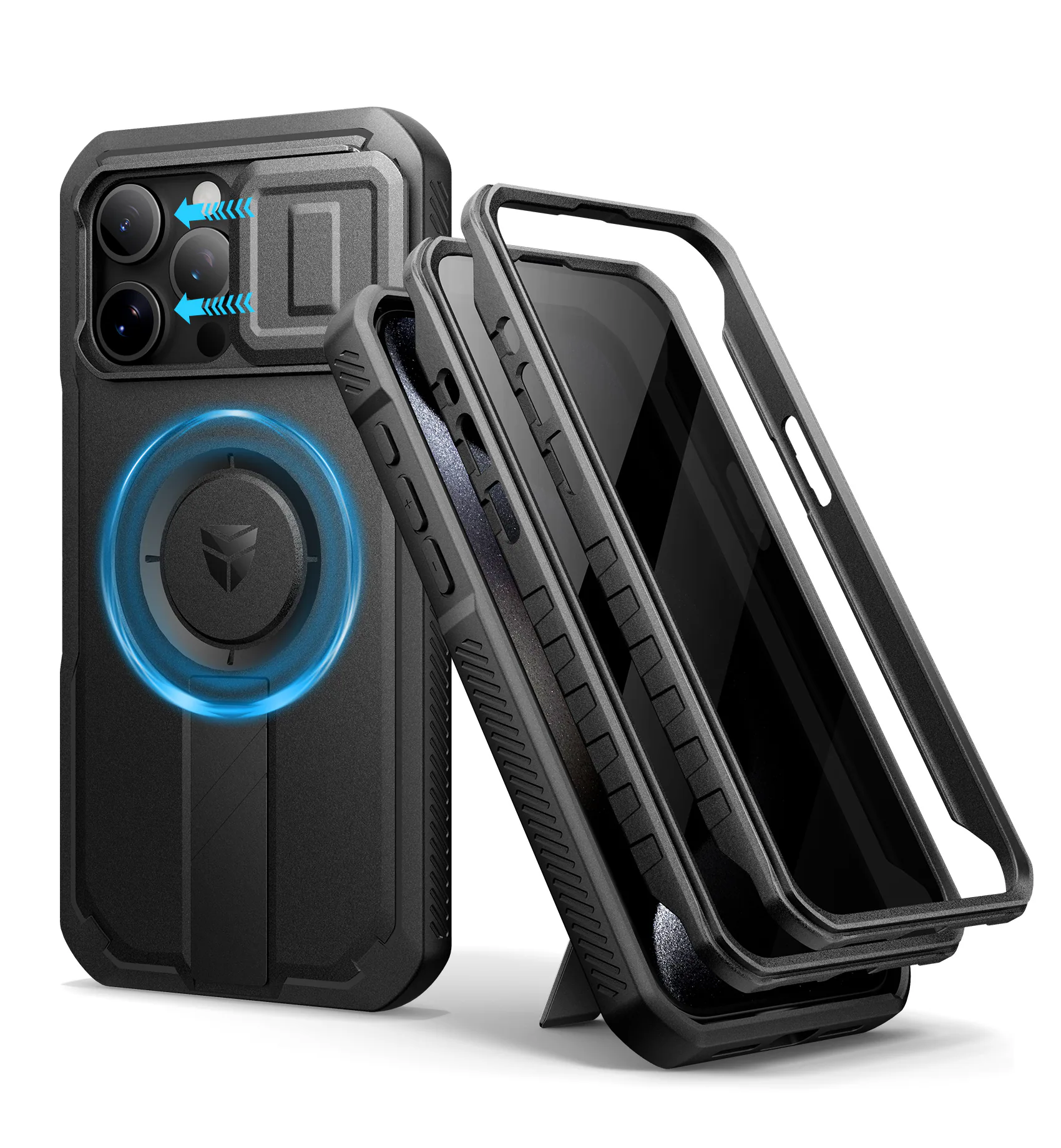 Angle. dexnor - Case for iPhone 15 Pro Max Case with Privacy Screen Protector Compatible with MagSafe Rugged Bumper Protective Case - Privacy Black.